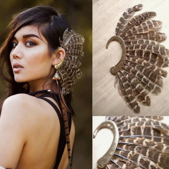 Jewelry Last One Tribal Feather Ear Cuff Shamanic Cuff Burning Man
